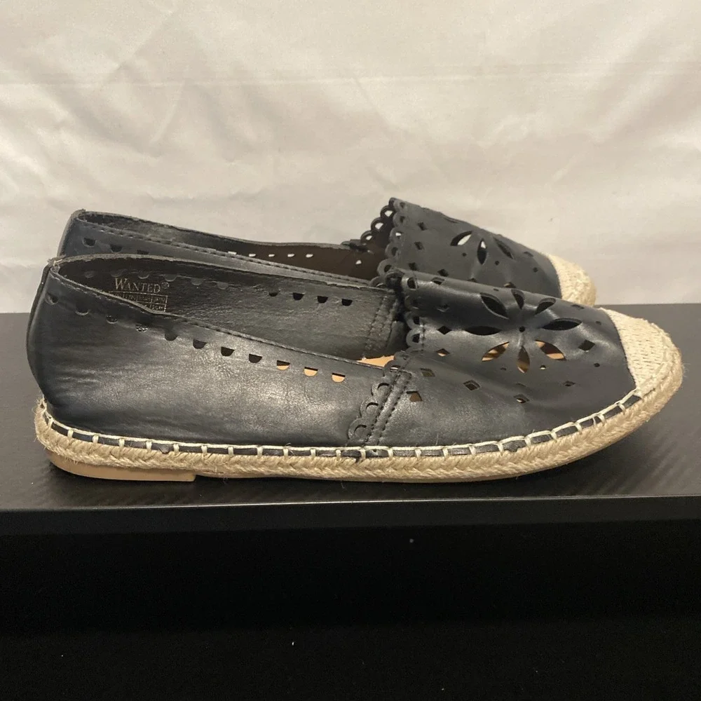Wanted Black Espadrilles Flat with Floral Cutouts Size 10